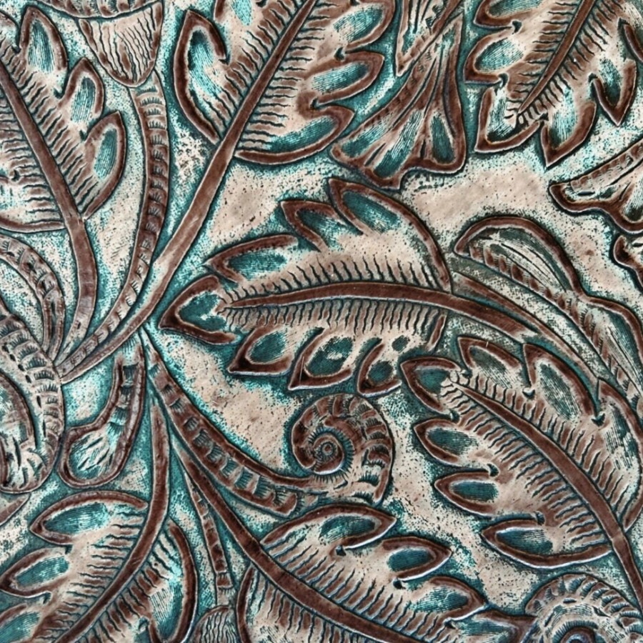 Genuine embossed leather material | Floral pattern | Turquoise & Brown - Various sizes Available 1
