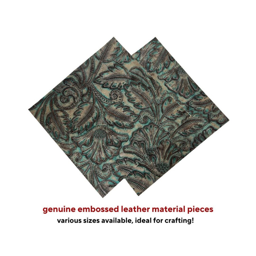 Genuine embossed leather material | Floral pattern | Turquoise & Brown - Various sizes Available 2