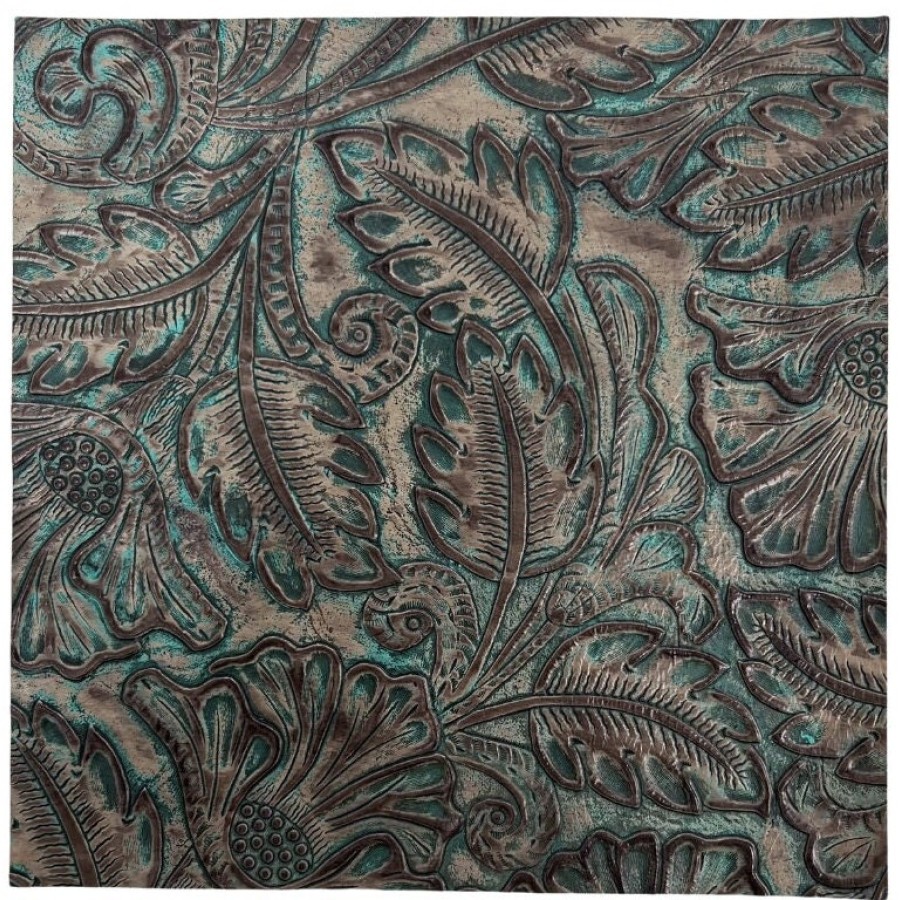 Genuine embossed leather material | Floral pattern | Turquoise & Brown - Various sizes Available 3