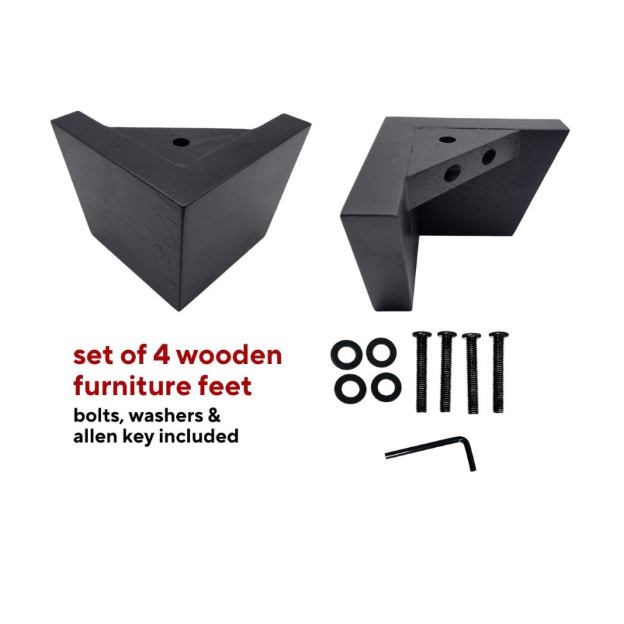 4 x Square matte black wooden Furniture Legs | set of 4 | chunky Solid Wood furniture feet - black- M8 / 95mm (3.7") Tall 8