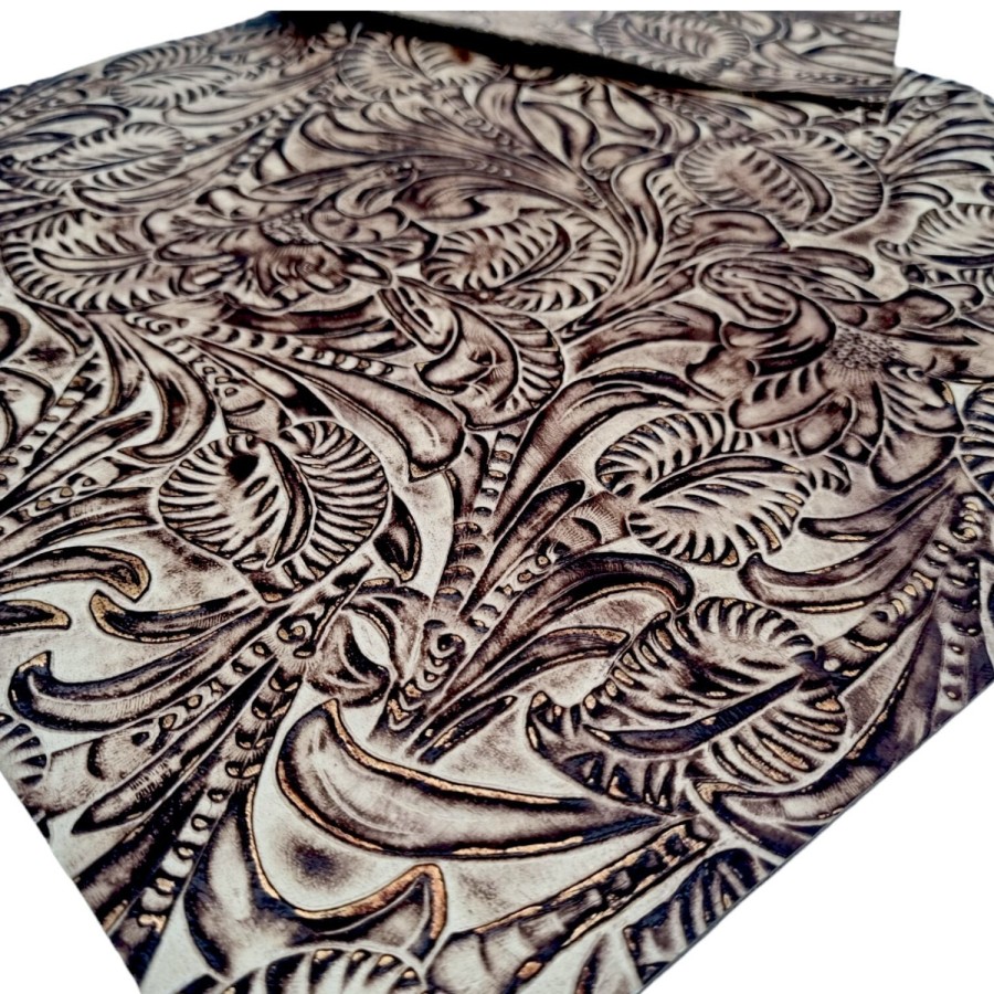 Genuine embossed leather | Floral pattern | Ivory chocolate - Various sizes 0