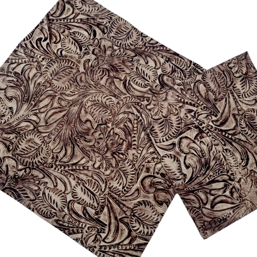 Genuine embossed leather | Floral pattern | Ivory chocolate - Various sizes 1