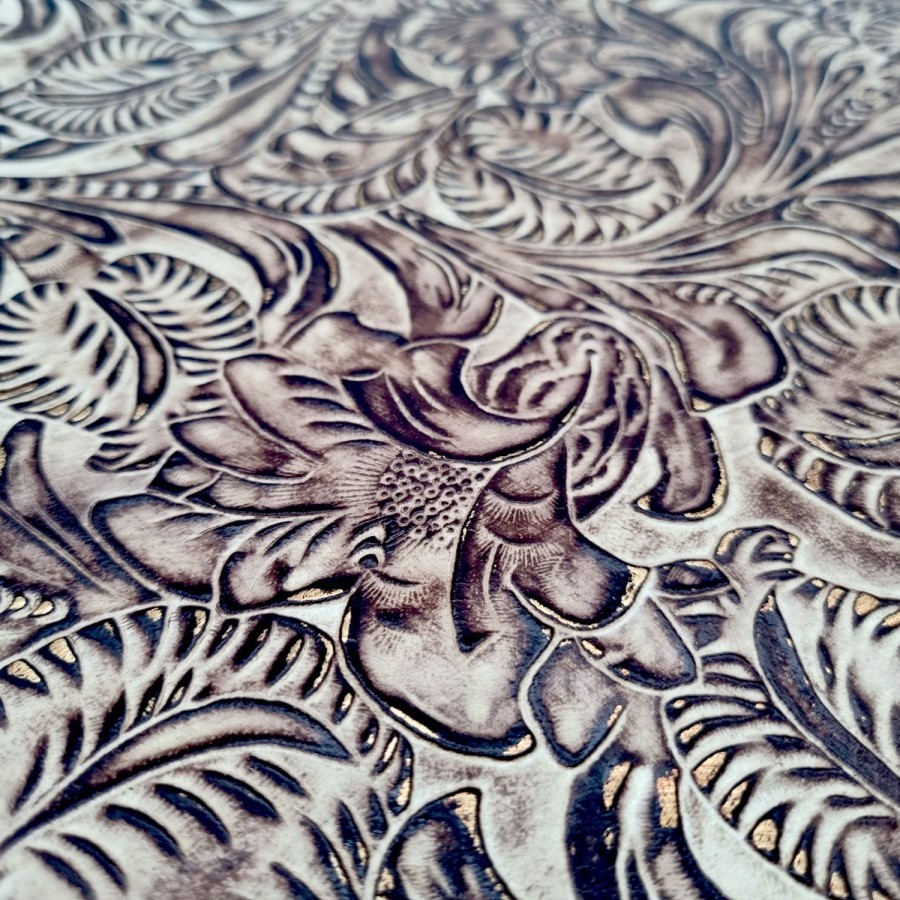 Genuine embossed leather | Floral pattern | Ivory chocolate - Various sizes 2