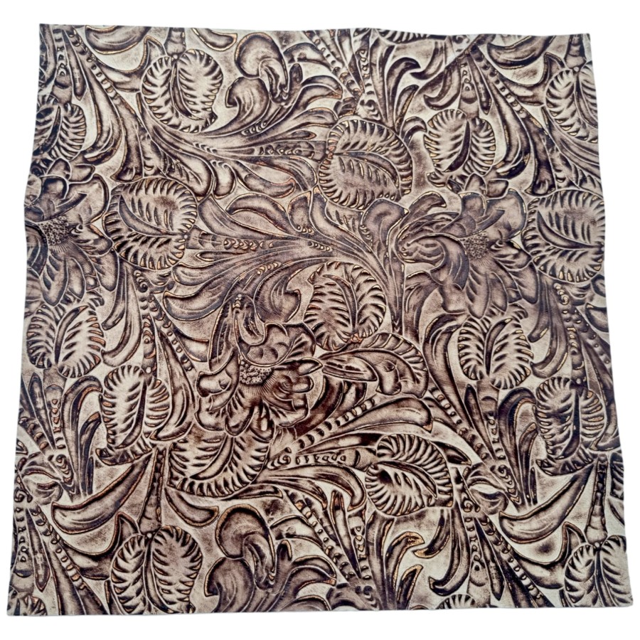 Genuine embossed leather | Floral pattern | Ivory chocolate - Various sizes 3