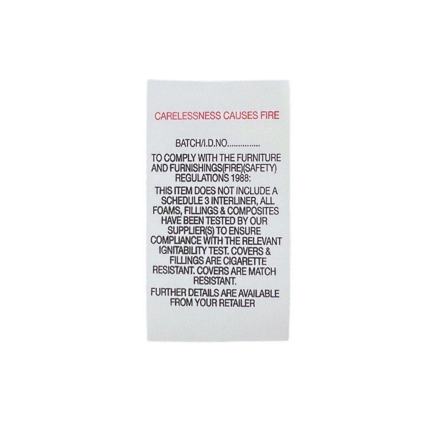 Red sew-in fabric fire labels / Carelessness Causes Fire Sew-in Label 1
