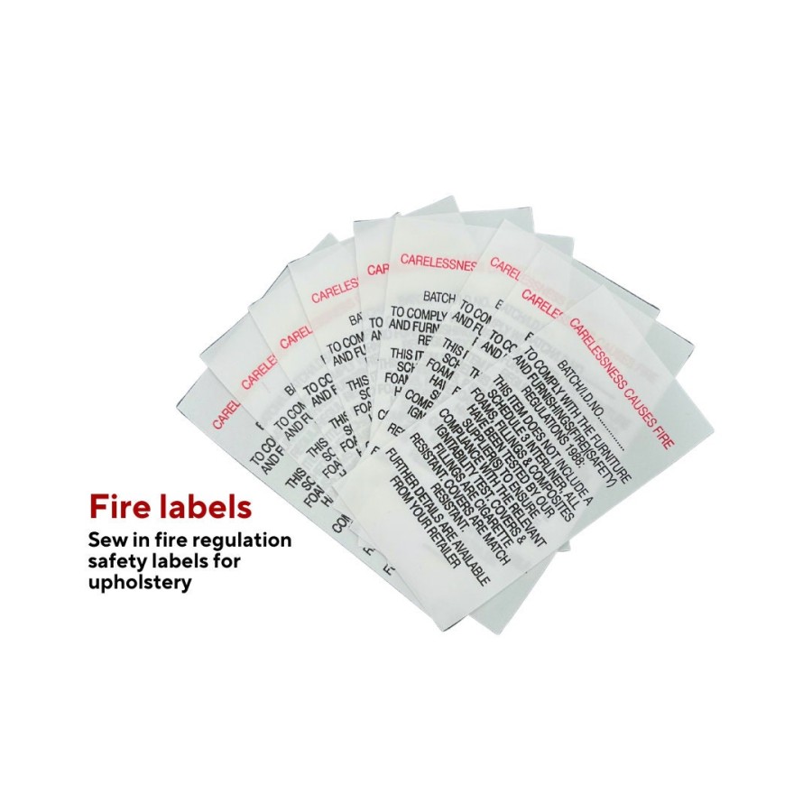 Red sew-in fabric fire labels / Carelessness Causes Fire Sew-in Label 3