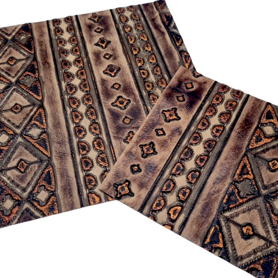 Genuine embossed Aztec leather | Navajo Brown, black and Copper  |  Various sizes available 0