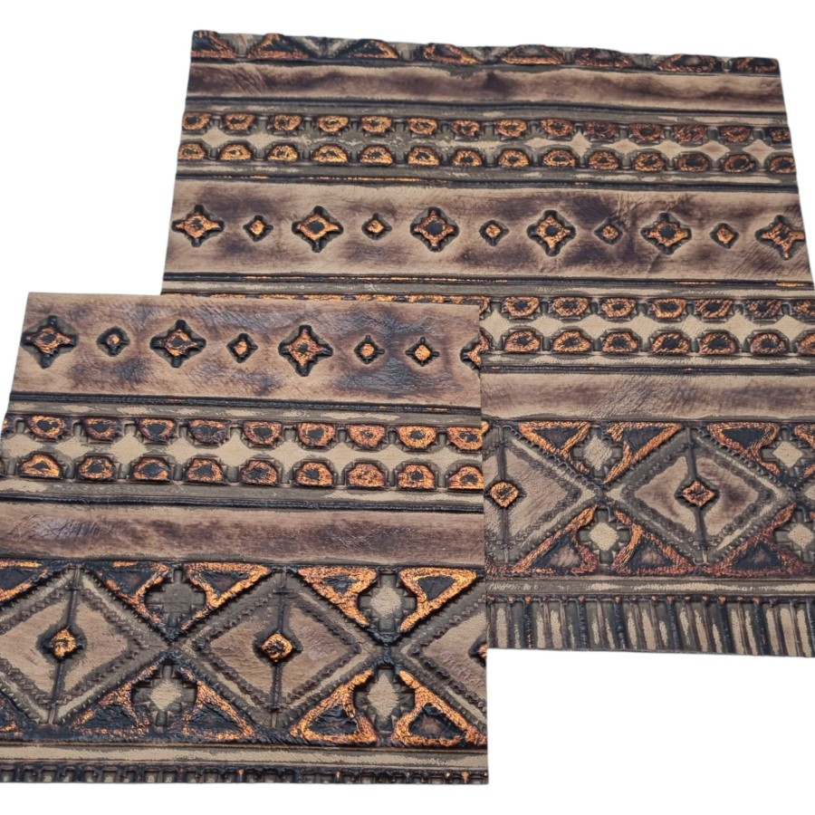 Genuine embossed Aztec leather | Navajo Brown, black and Copper  |  Various sizes available 2