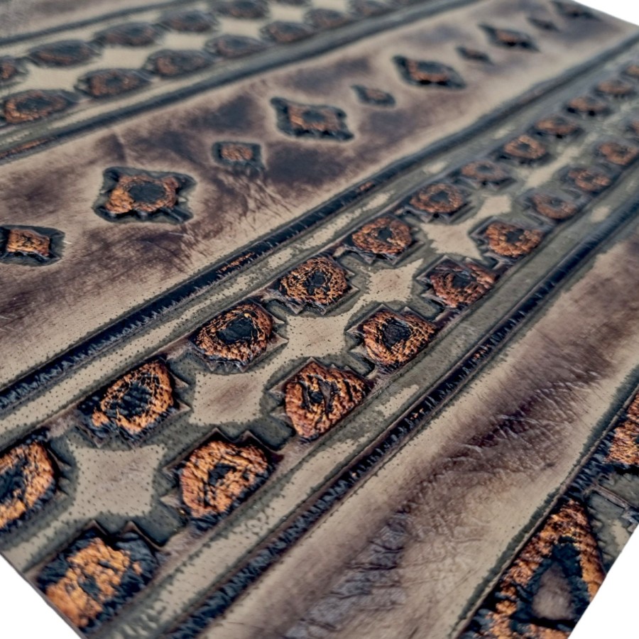 Genuine embossed Aztec leather | Navajo Brown, black and Copper  |  Various sizes available 3