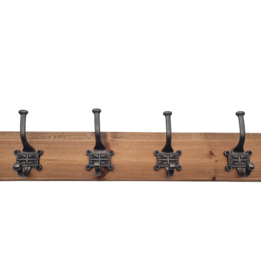 Wooden Coat and hat Hooks with Pine base and Vintage Cast Iron Hooks - Handmade in the U.K 4