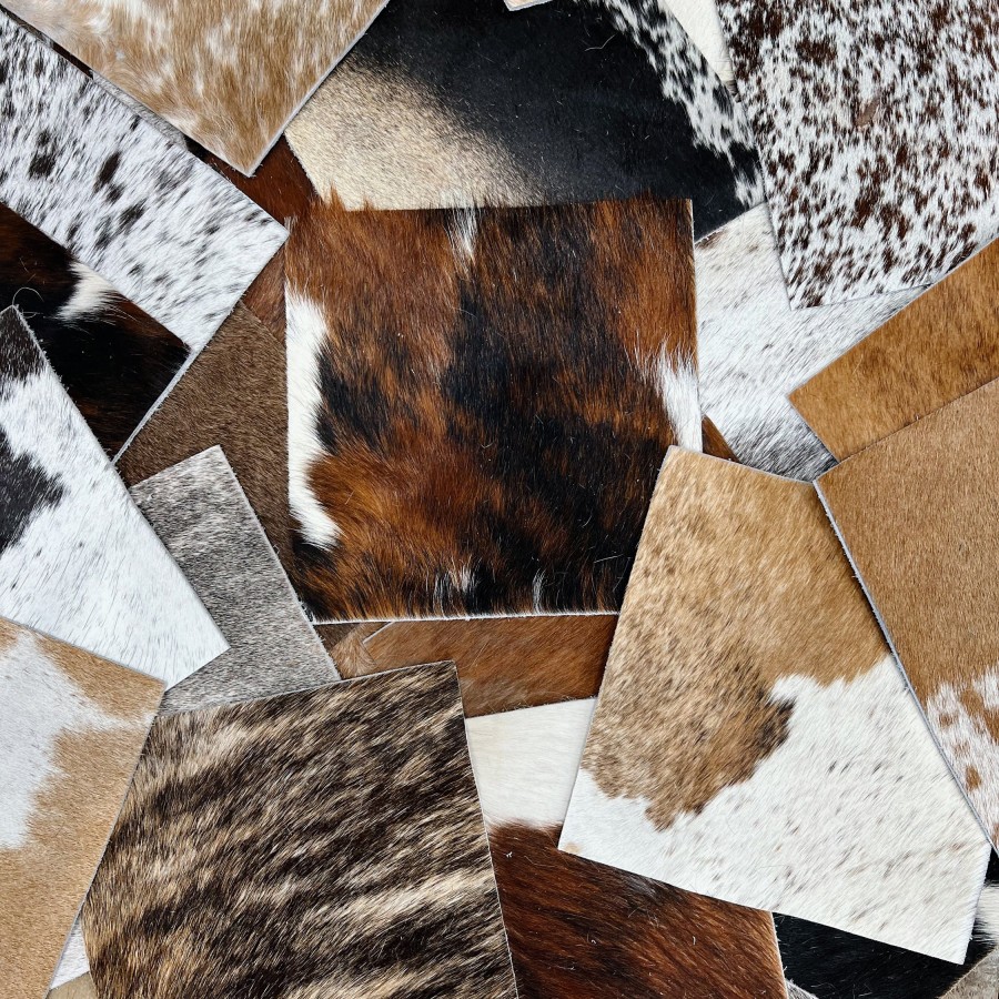 Genuine cowhide swatches - Sold as seen - 50-piece bulk pack - mixed browns, 8"x8" Size - FREE SHIPPING! 0
