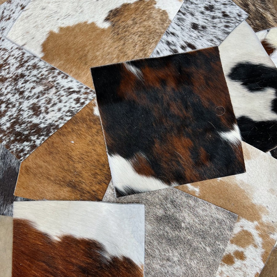 Genuine cowhide swatches - Sold as seen - 50-piece bulk pack - mixed browns, 8"x8" Size - FREE SHIPPING! 1