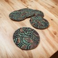 Turquoise & Brown Roses Embossed Genuine leather coasters - Set of 6 coasters - Handmade in the U.K