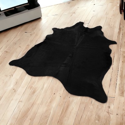 Large Black Cowhide rug | Genuine cowhide rug in All-black (7 x 7 ft.)