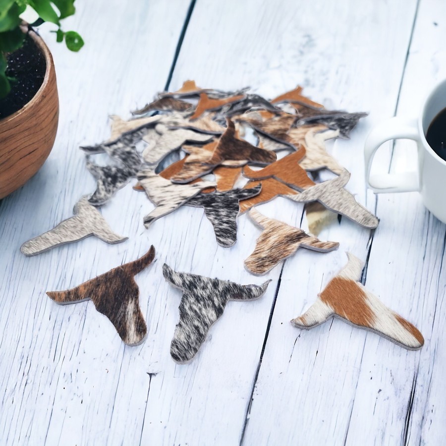 Genuine Cowhide Texas longhorn Di-cut shapes- 50 per pack - mixed colours and patterns