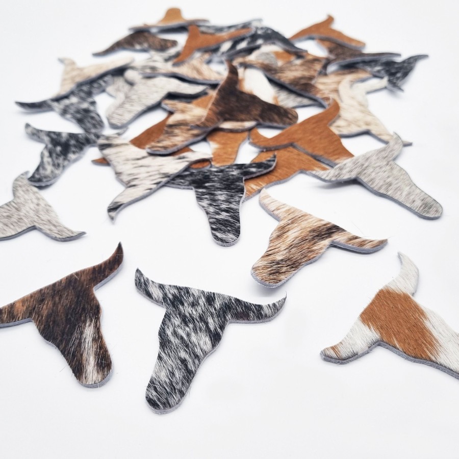 Genuine Cowhide Texas longhorn Di-cut shapes- 50 per pack - mixed colours and patterns 1