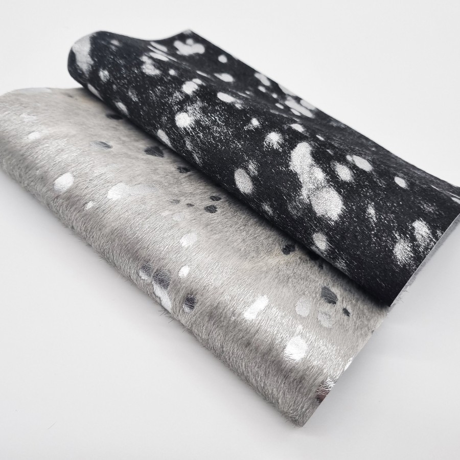 Metallic Silver Acid Washed Genuine Cowhide - For upholstery & crafts - Various sizes available 4