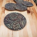 Turquoise & Brown Floral Embossed Genuine leather coasters - Set of 6 coasters - Handmade in the U.K