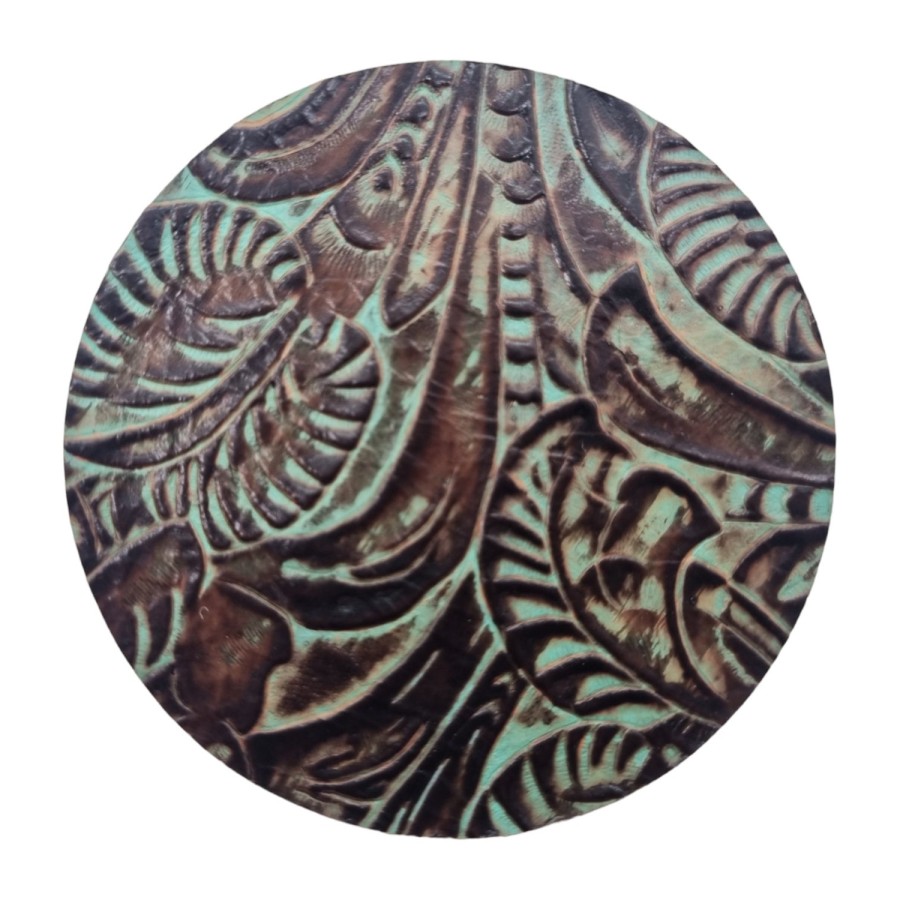 Turquoise & Brown Floral Embossed Genuine leather coasters - Set of 6 coasters - Handmade in the U.K 1