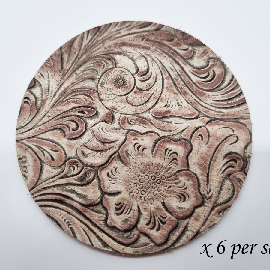 Wildflower Embossed Genuine leather coasters - Set of 6 coasters - Handmade in the U.K 1