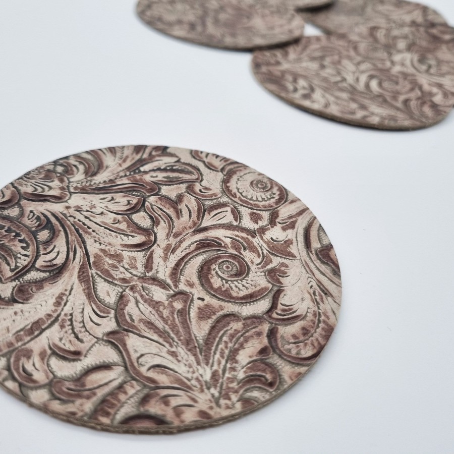Wildflower Embossed Genuine leather coasters - Set of 6 coasters - Handmade in the U.K 2
