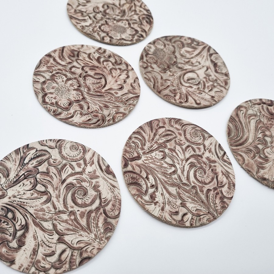 Wildflower Embossed Genuine leather coasters - Set of 6 coasters - Handmade in the U.K 3