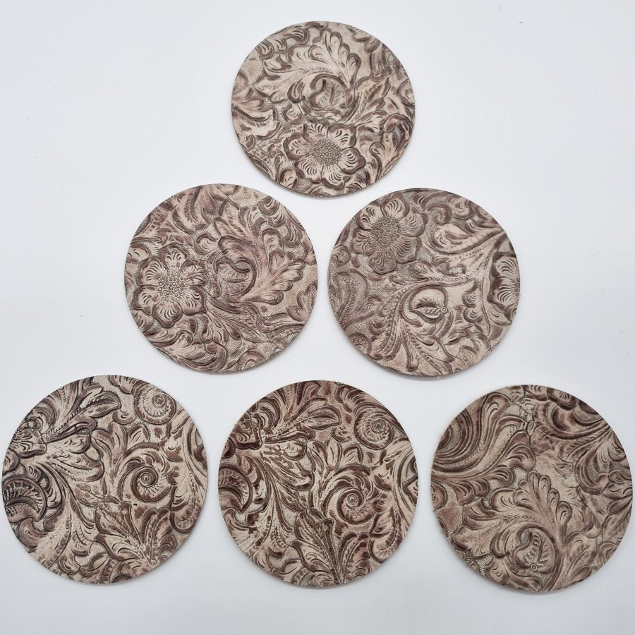Wildflower Embossed Genuine leather coasters - Set of 6 coasters - Handmade in the U.K 4