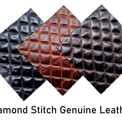 Diamond Stitch Genuine Leather - upholstery / craft Leather with an embossed diamond stitch pattern