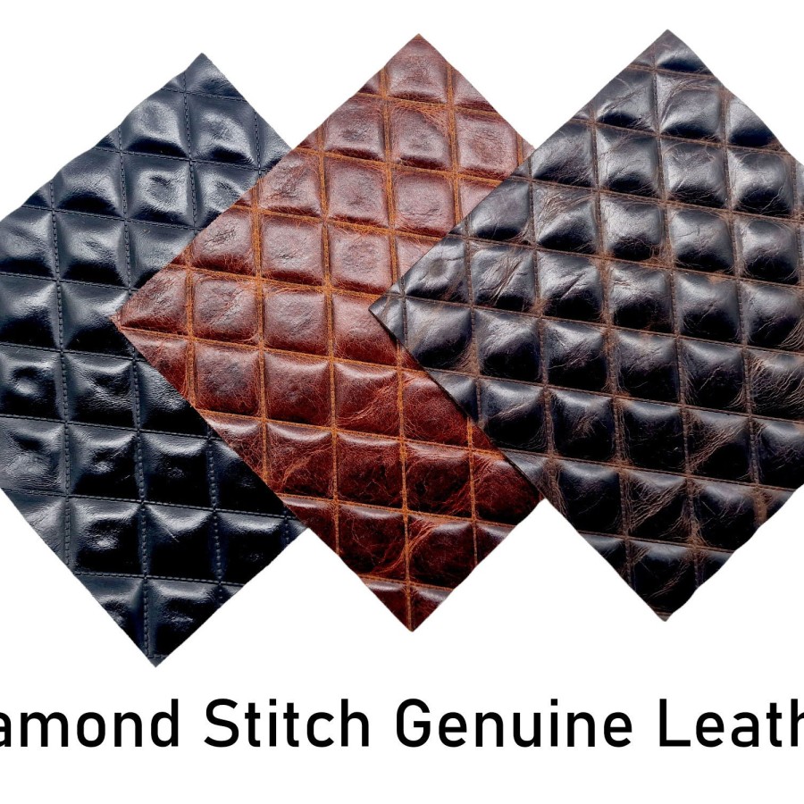 Diamond Stitch Genuine Leather - upholstery / craft Leather with an embossed diamond stitch pattern 0