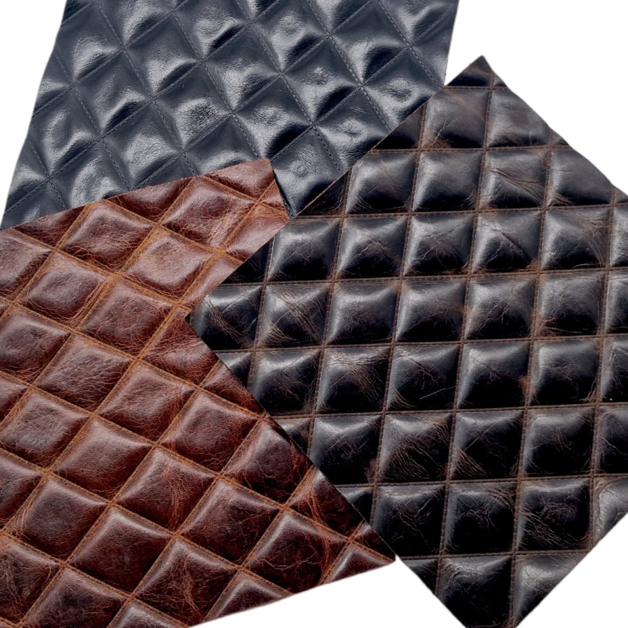 Diamond Stitch Genuine Leather - upholstery / craft Leather with an embossed diamond stitch pattern 1