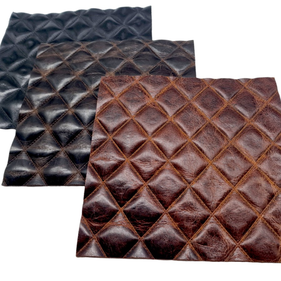 Diamond Stitch Genuine Leather - upholstery / craft Leather with an embossed diamond stitch pattern 3