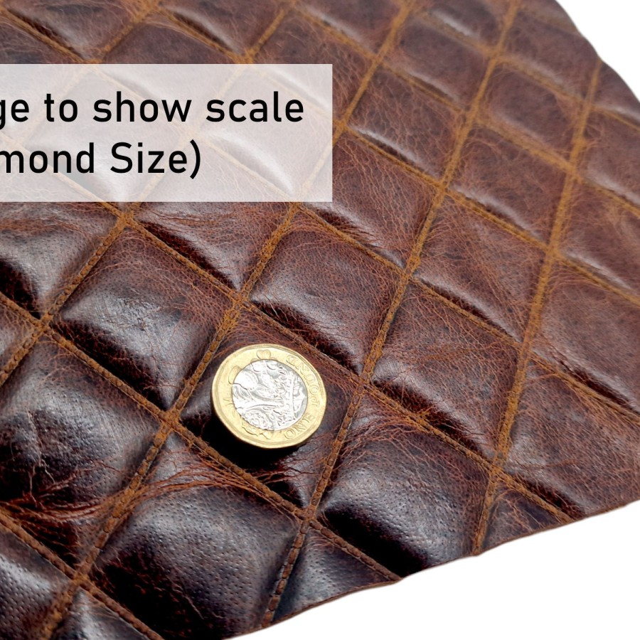 Diamond Stitch Genuine Leather - upholstery / craft Leather with an embossed diamond stitch pattern 4