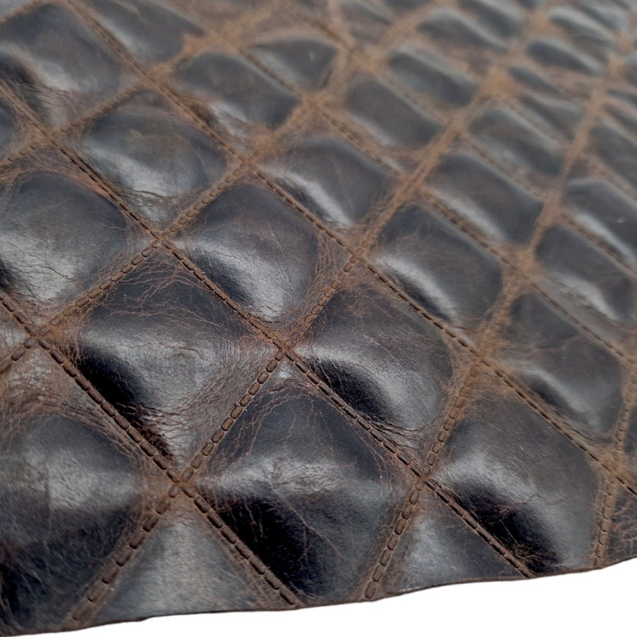 Diamond Stitch Genuine Leather - upholstery / craft Leather with an embossed diamond stitch pattern 7