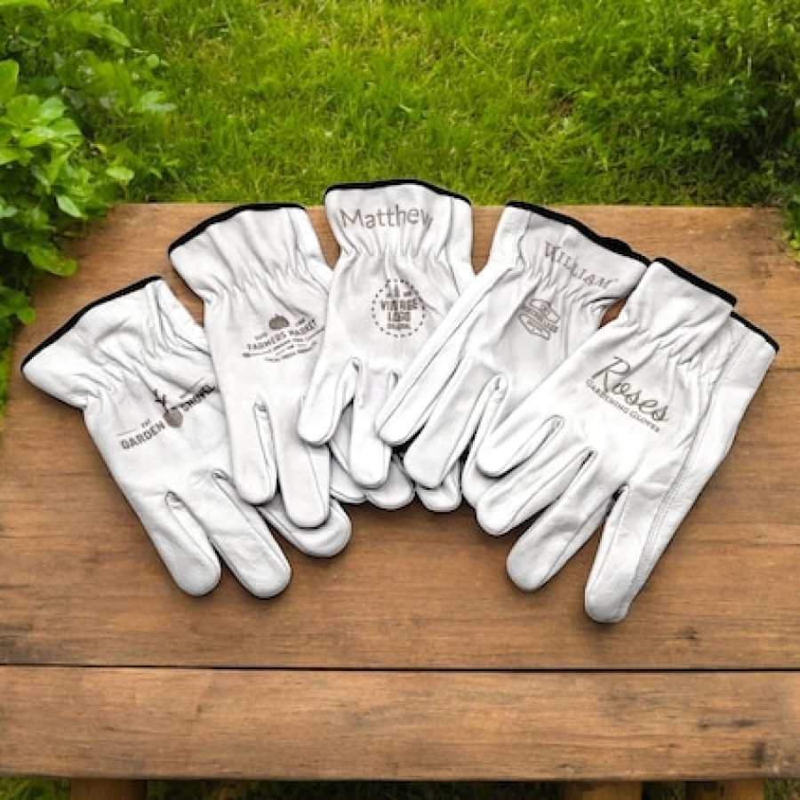 Custom engraved genuine leather gardening gloves | Laser engraved with your logo or custom text! 3