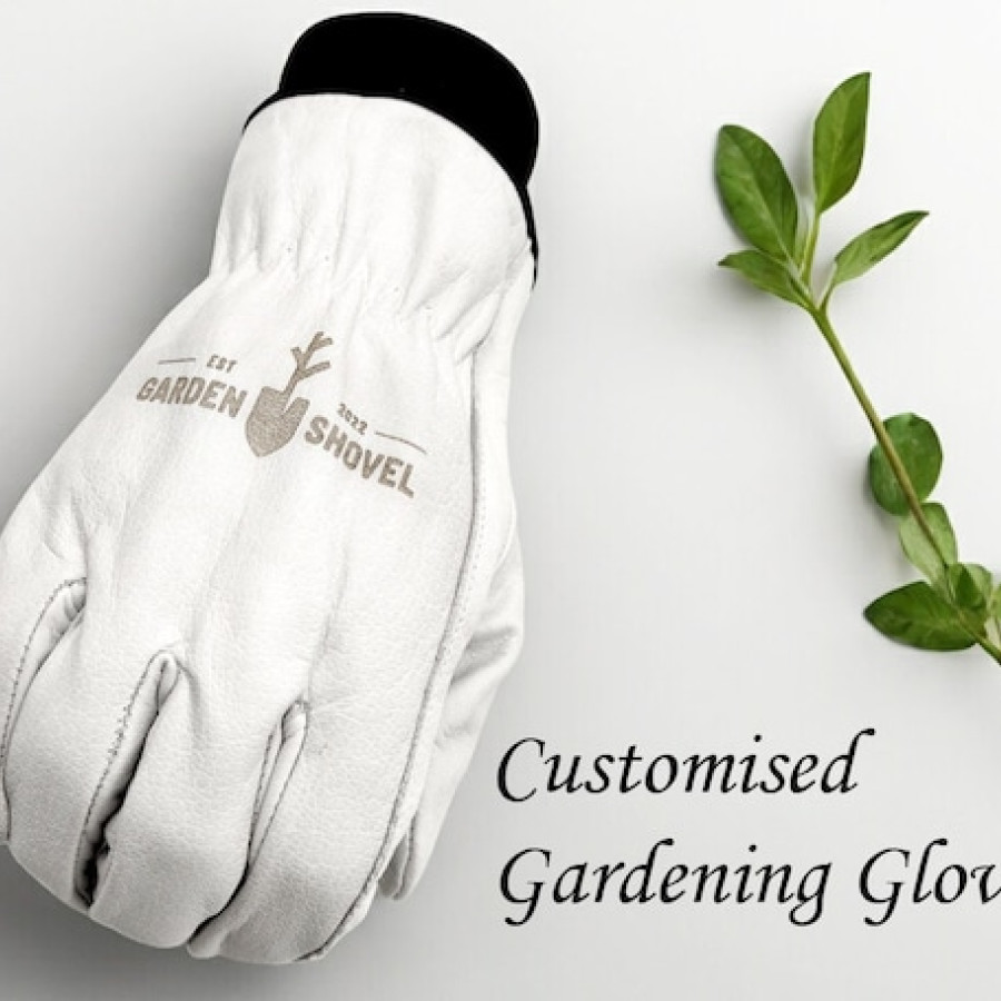 Custom engraved genuine leather gardening gloves | Laser engraved with your logo or custom text! 4