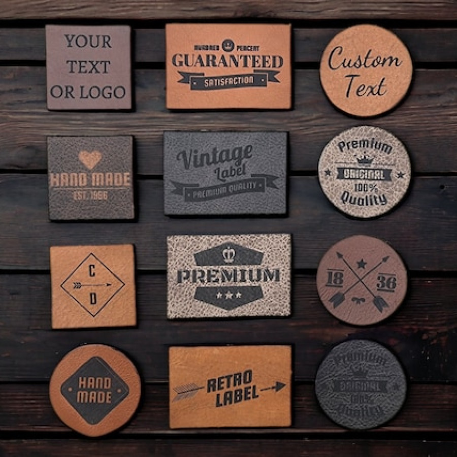 Personalized Leather Patch | laser etched | Customised with Text Initials or logo| Rectangle, Circle, square 0