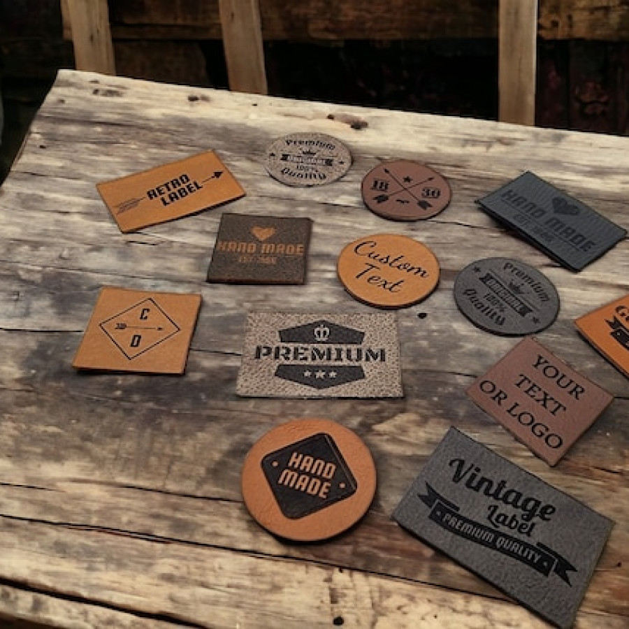 Personalized Leather Patch | laser etched | Customised with Text Initials or logo| Rectangle, Circle, square 1