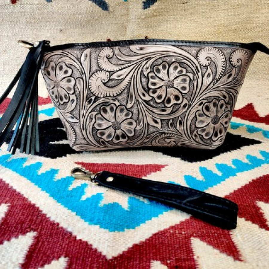 Tooled Leather Clutch | Western Style Women's Clutch | Unique Design Leather purse / washbag 7