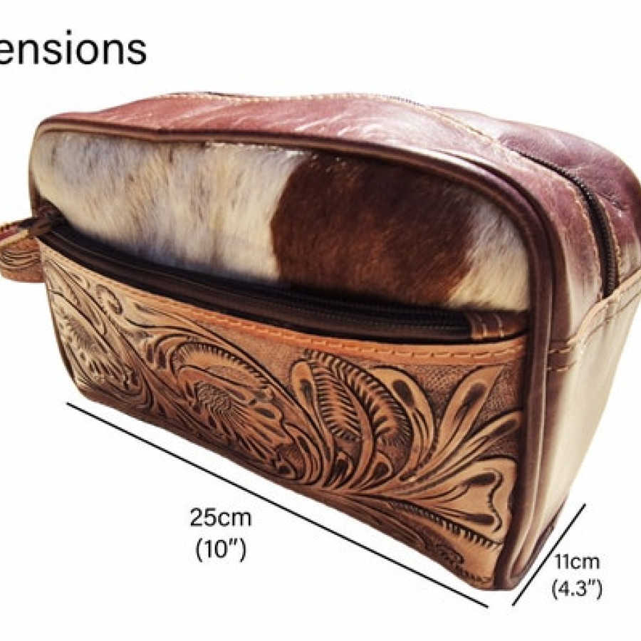 Western-style genuine cowhide and tooled leather wash bag | toiletries bag | makeup bag 3