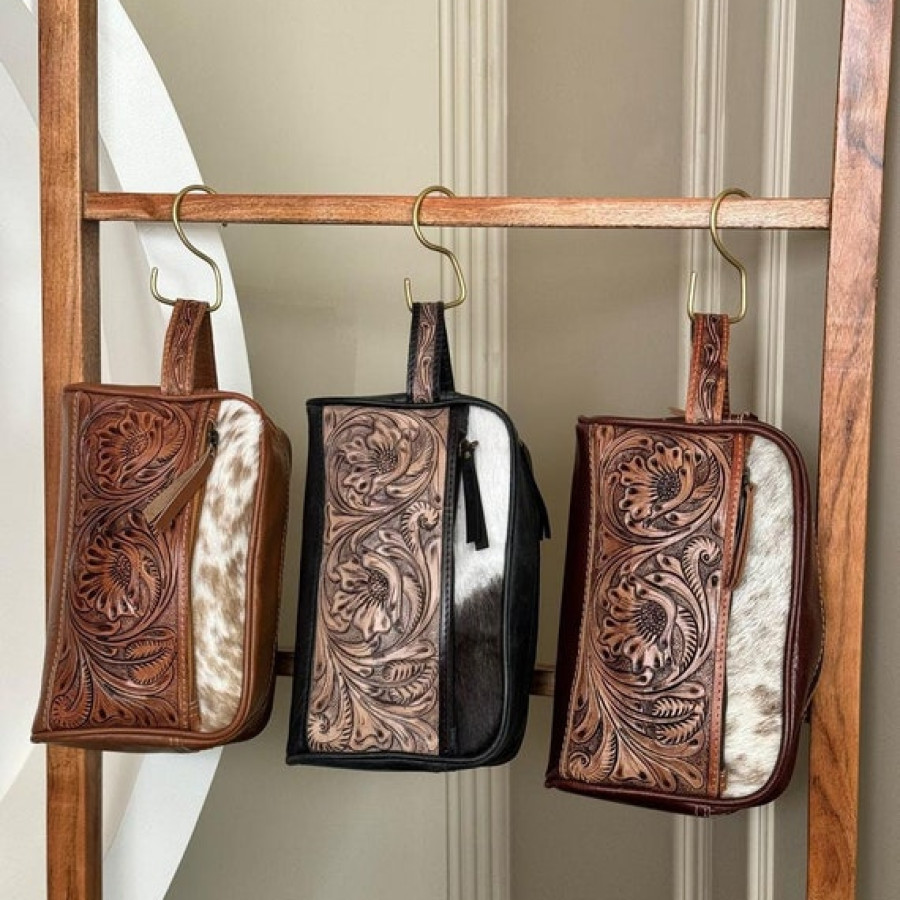 Western-style genuine cowhide and tooled leather wash bag | toiletries bag | makeup bag 4