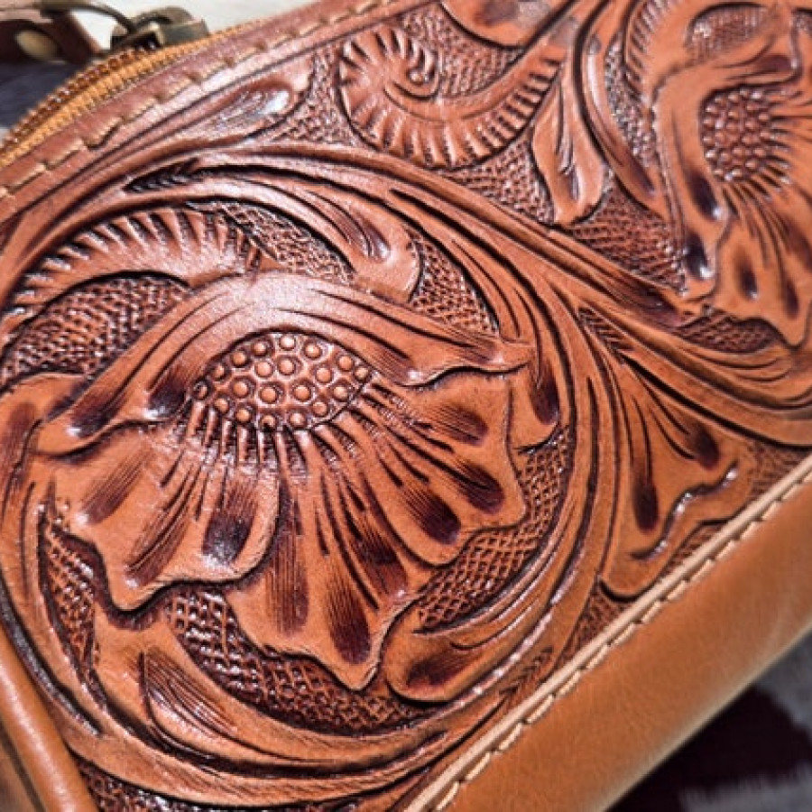 Western-style genuine cowhide and tooled leather wash bag | toiletries bag | makeup bag 5