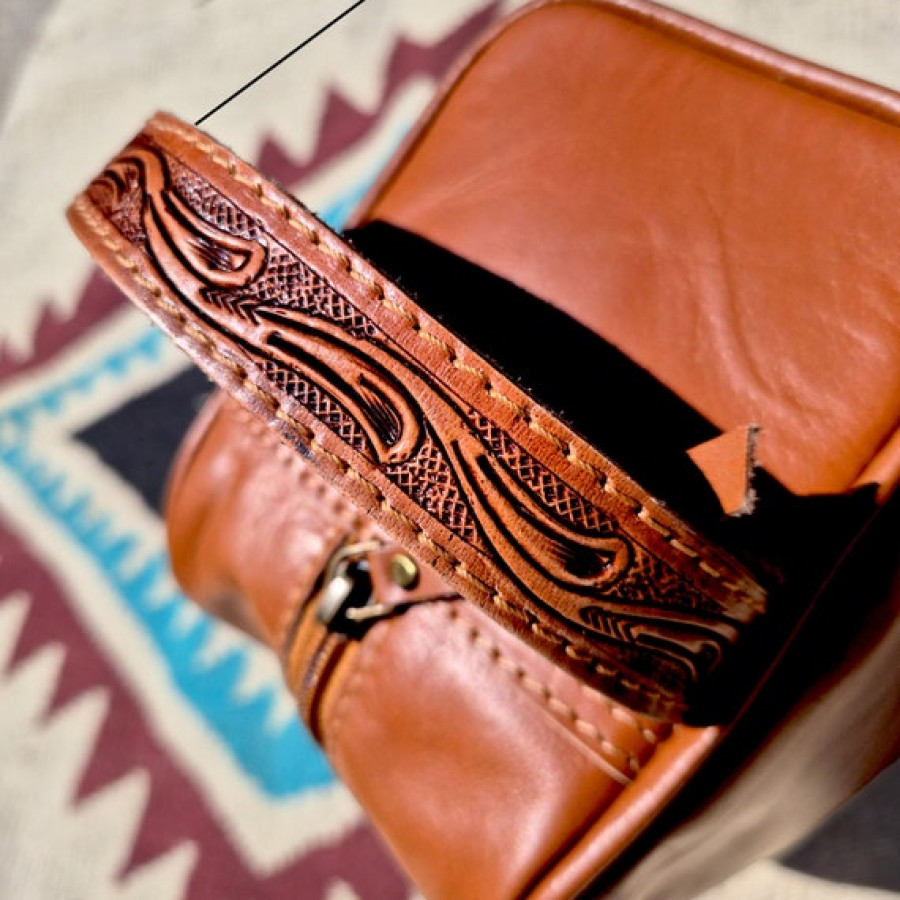 Western-style genuine cowhide and tooled leather wash bag | toiletries bag | makeup bag 7