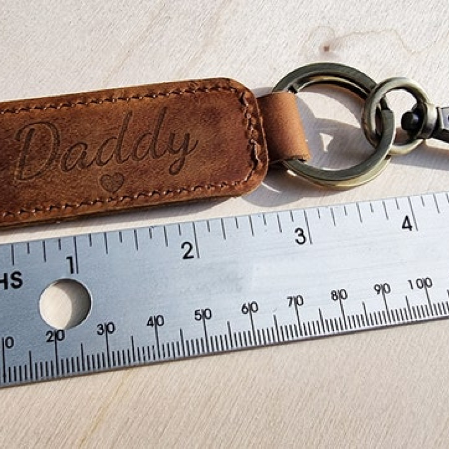 Custom-made laser engraved vintage genuine leather key ring / Keychain - Add your own text or Logo! 2