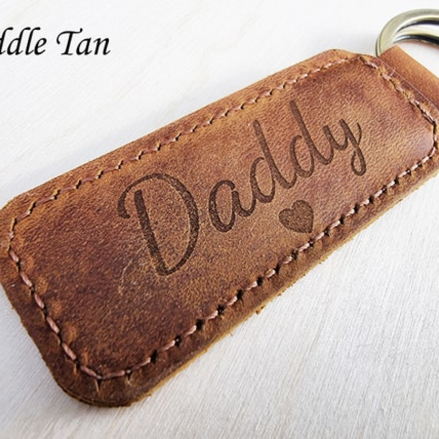 Custom-made laser engraved vintage genuine leather key ring / Keychain - Add your own text or Logo! 4