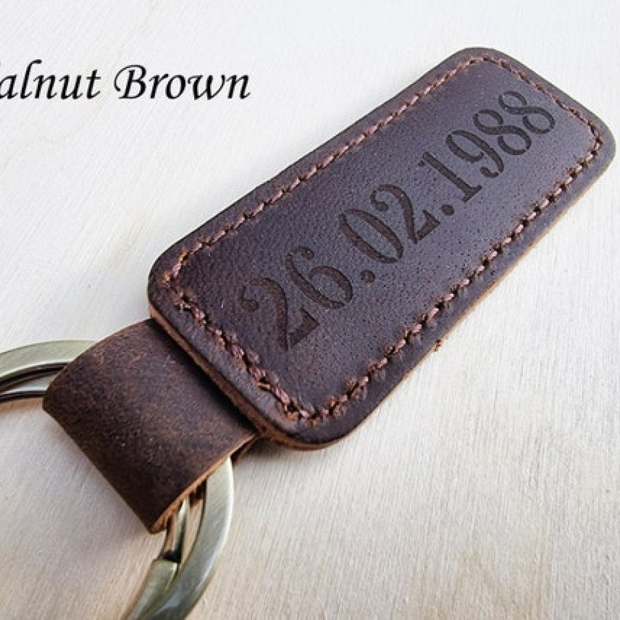 Custom-made laser engraved vintage genuine leather key ring / Keychain - Add your own text or Logo! 6