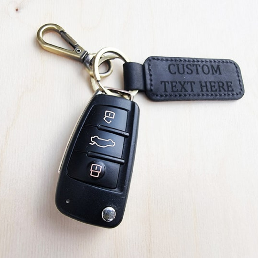Custom-made laser engraved vintage genuine leather key ring / Keychain - Add your own text or Logo! 8