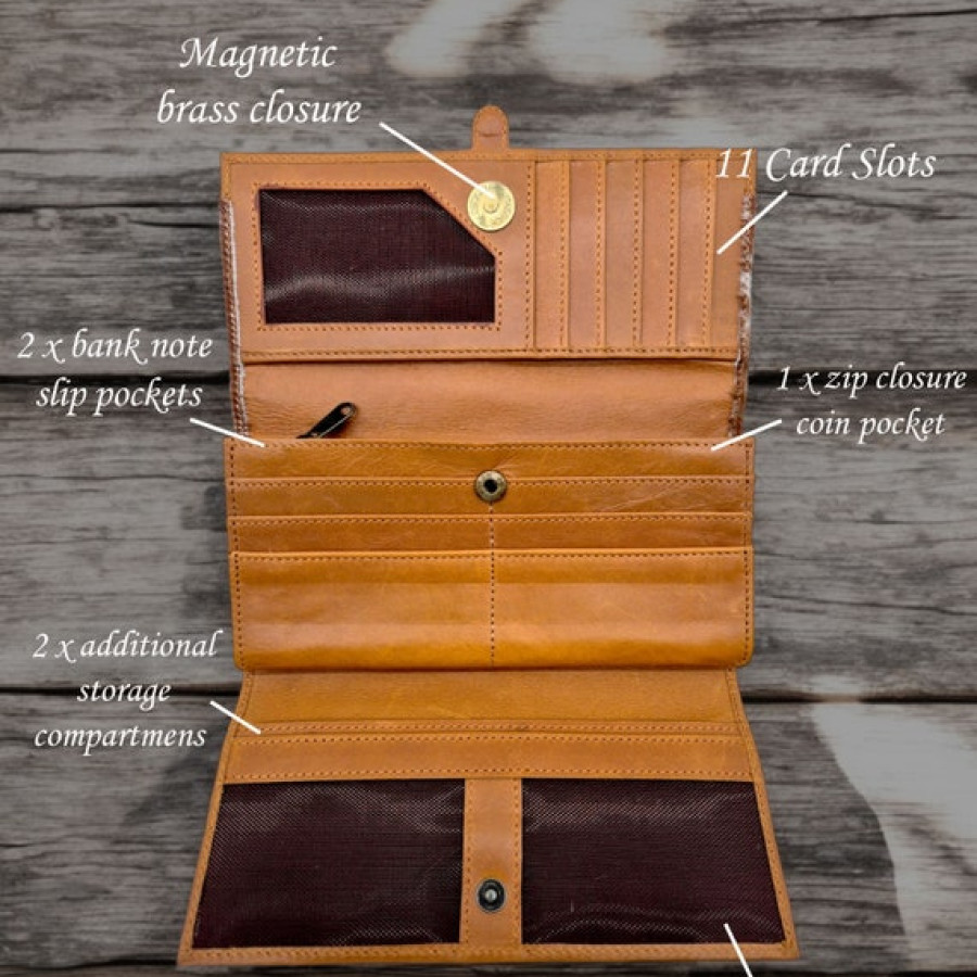 Country western style wallet / clutch - Tri-fold design - Genuine cowhide and leather 2