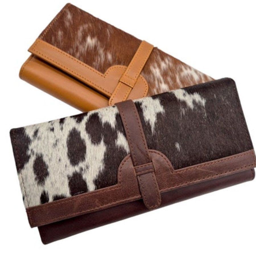 Country western style wallet / clutch - Tri-fold design - Genuine cowhide and leather 3
