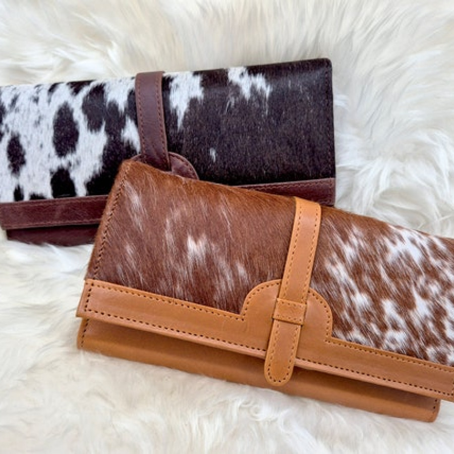 Country western style wallet / clutch - Tri-fold design - Genuine cowhide and leather 5