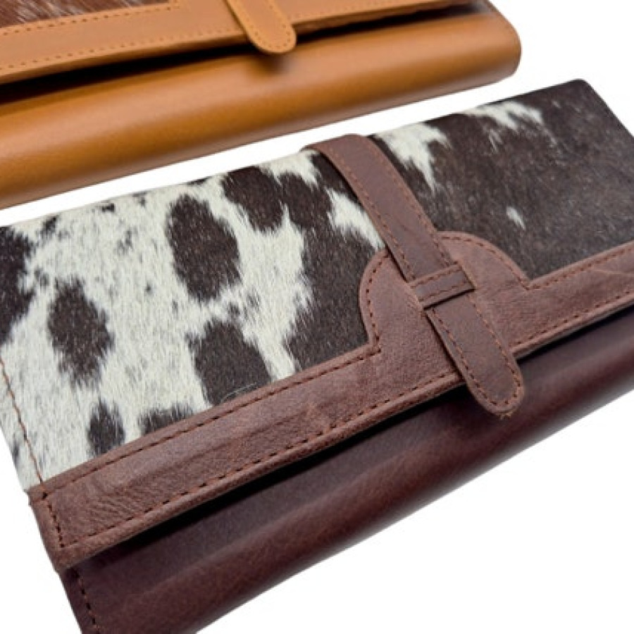 Country western style wallet / clutch - Tri-fold design - Genuine cowhide and leather 9